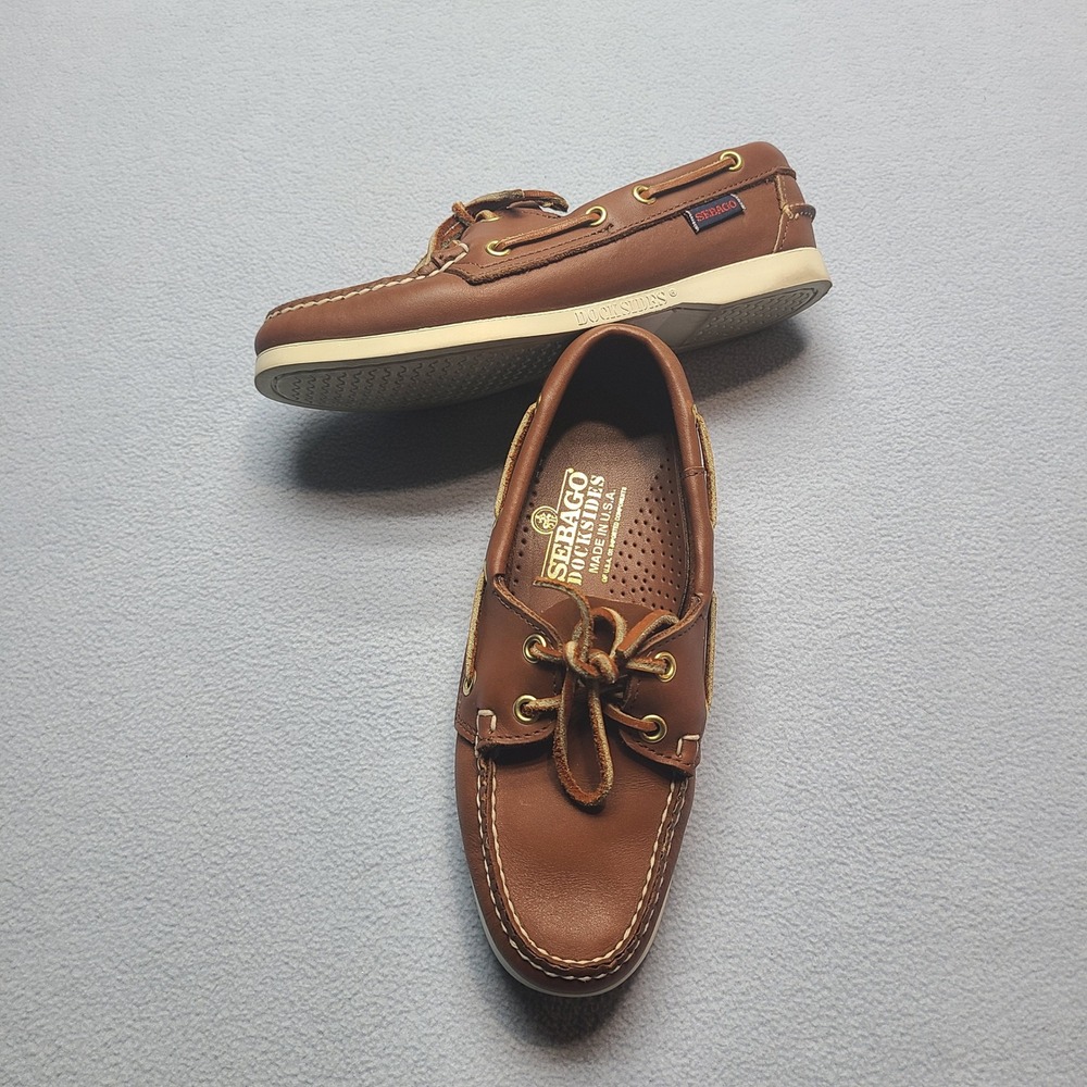 Sebago Docksides Boat Shoes Mens 6 Brown Excellent Leather Made in USA Loafers